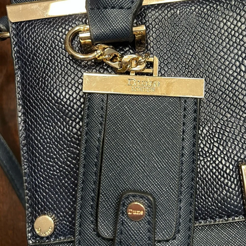 Dune London Navy Satchel with Gold Hardware and Detachable Strap